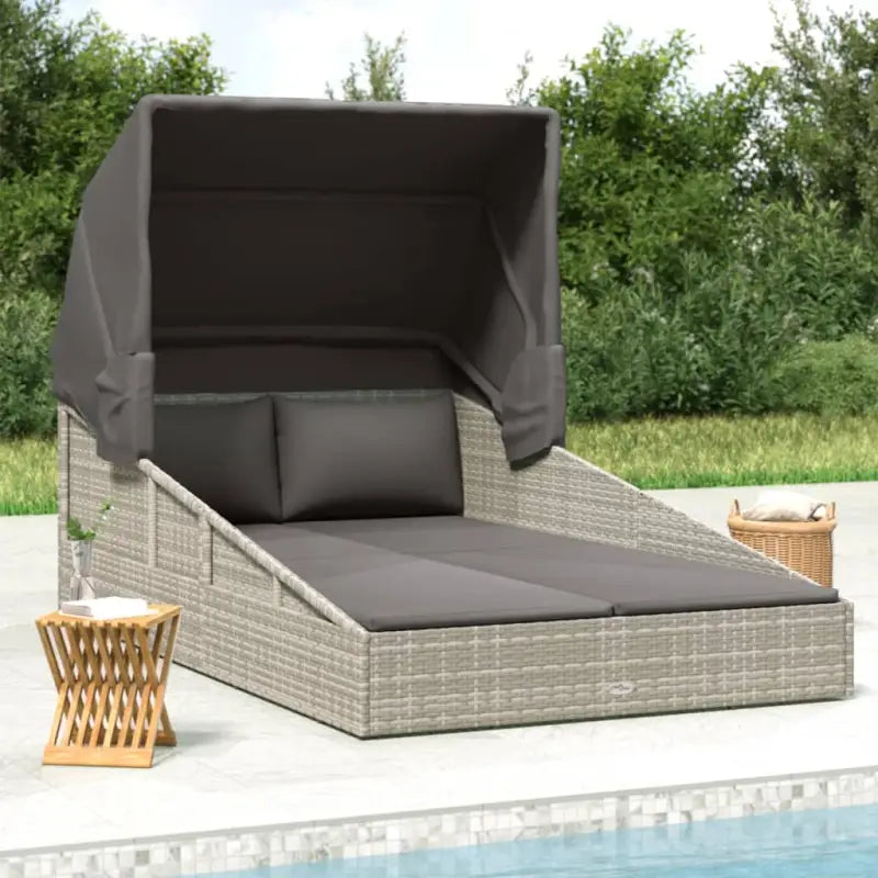 Tuinbedden ligbed met inklapbaar dak en crèmewit materiaal - Grijs - Tuinbedden