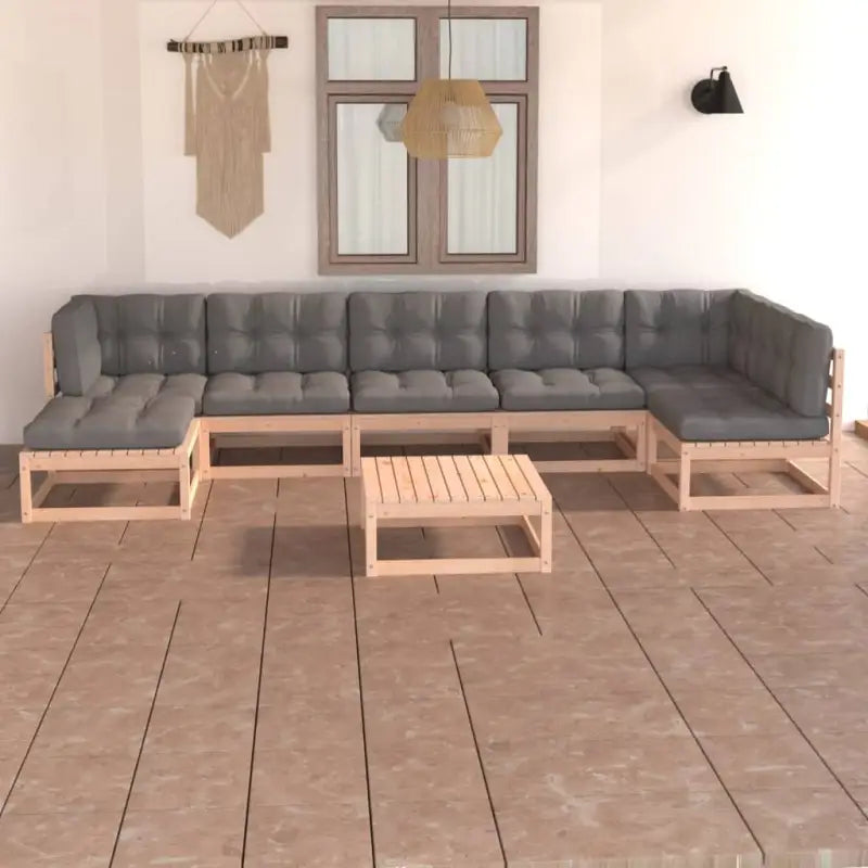 Tuinhaardset met massief grenenhout en comfortabele rug- en zijkussens - Naturel / Ja - Tuinsets