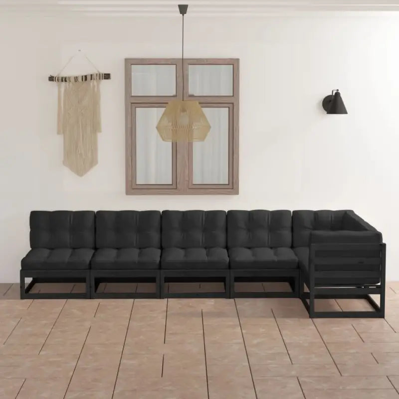 Tuinhaardset met massief grenenhout en rug- zijkussen voor comfort - Zwart / Ja - Tuinsets