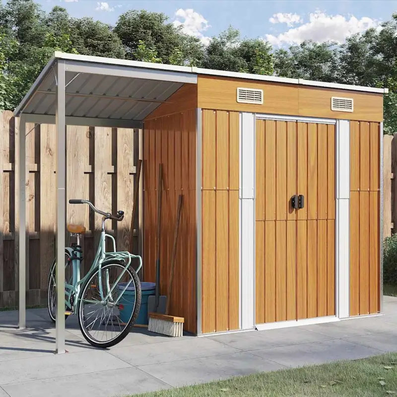 Tuinschuur met verlengd dak van gegalvaniseerd staal voor extra opslagruimte - Lichtbruin / 1 - Tuinhuizen