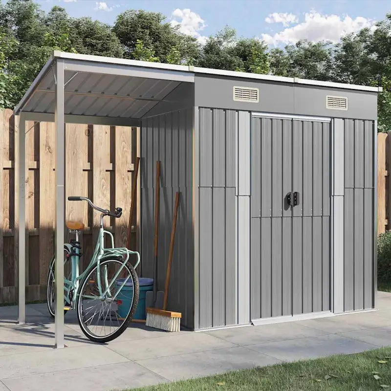 Tuinschuur met verlengd dak van gegalvaniseerd staal voor extra opslagruimte - Lichtgrijs / 1 - Tuinhuizen