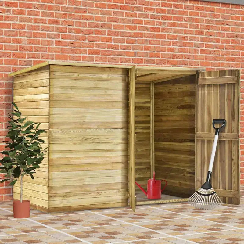 Tuinschuur van geïmpregneerd grenenhout met dubbele deur en ruime opbergruimte - Bruin / 232 x 110 x 170 cm / 1