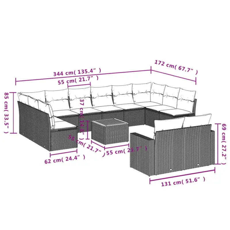 Tuinset in grijs materiaal met gepoedercoat staal afmetingen - Tuinsets