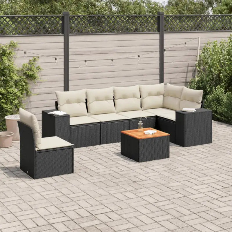 Tuinset in zwart materiaal en gepoedercoat staal voor comfortabele buitenruimte - Zwart en crème / hoek + Tafel + 3x