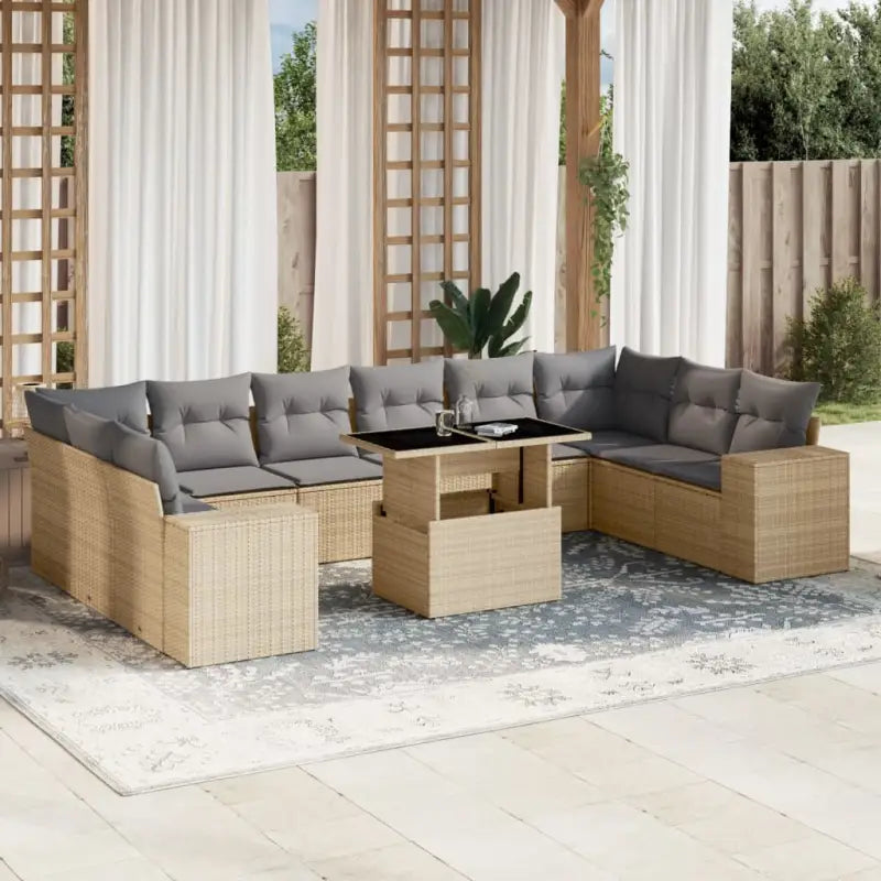 Tuinset in zwart materiaal met gepoedercoat staal en afmetingen - Beige en grijs / Met tafel - Tuinsets