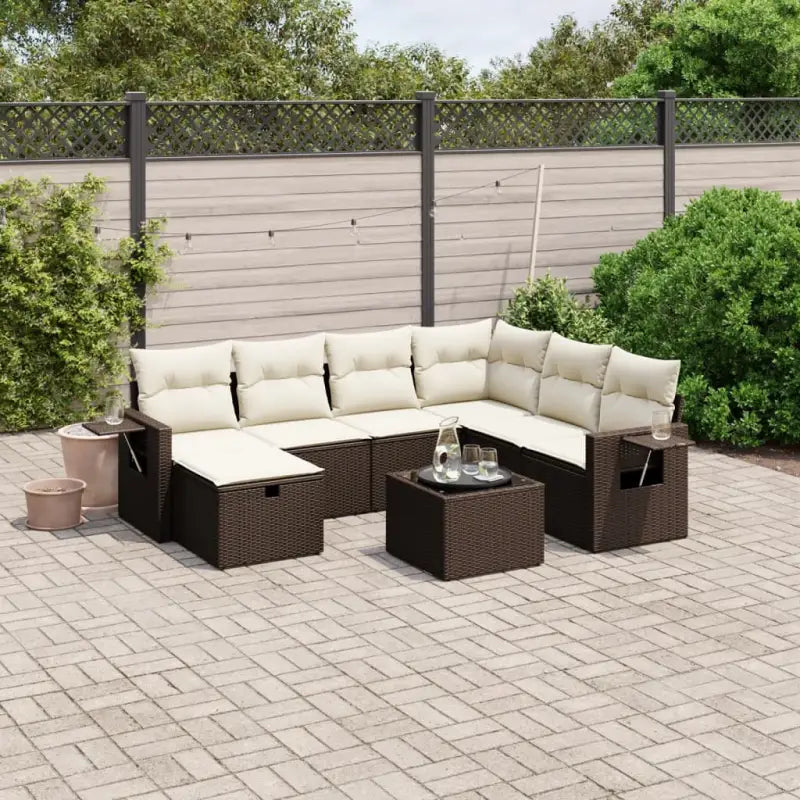 Tuinset met beige materiaal en gepoedercoat staal afmetingen - Bruin en crème / Met tafel - Tuinsets