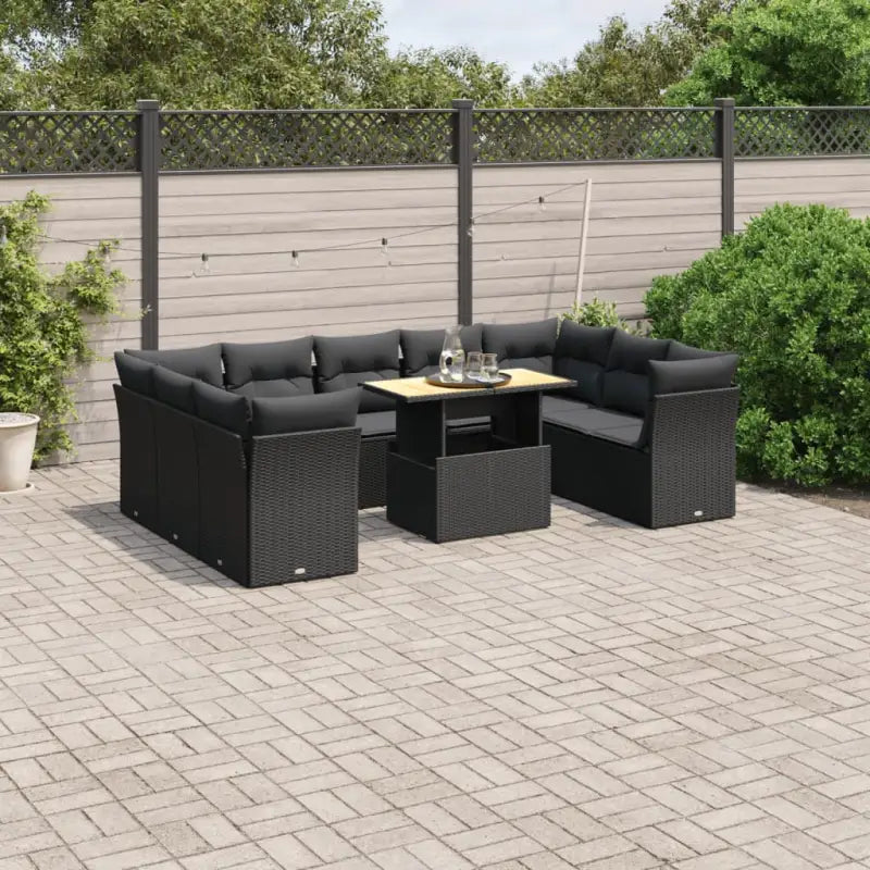 Tuinset met beige materiaal en gepoedercoat staal afmetingen - Zwart / 5x midden + 4x hoek + Tafel - Tuinsets