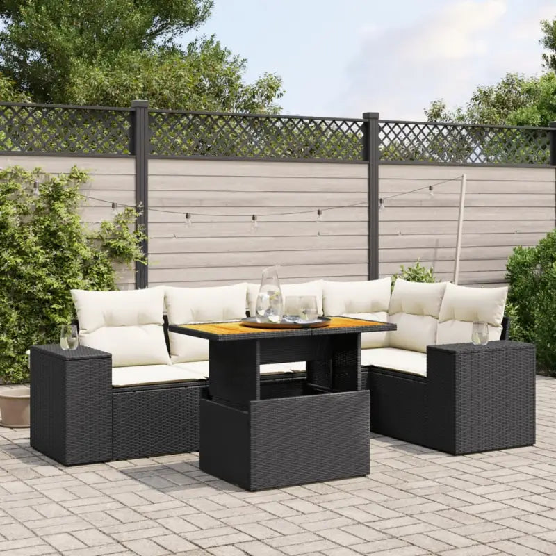 Tuinset met beige materiaal en gepoedercoat staal afmetingen - Zwart en crème / 2x midden + 3x hoek + Tafel - Tuinsets
