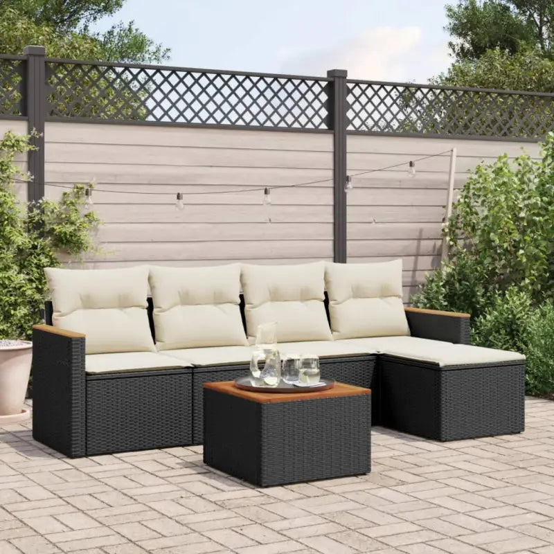 Tuinset met beige materiaal en gepoedercoat staal voor buitengebruik - Zwart en crème / Met tafel - Tuinsets