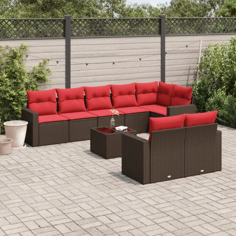 Tuinset met bruin materiaal en gepoedercoat staal voor comfortabel buiten genieten - Bruin en rood / Met tafel