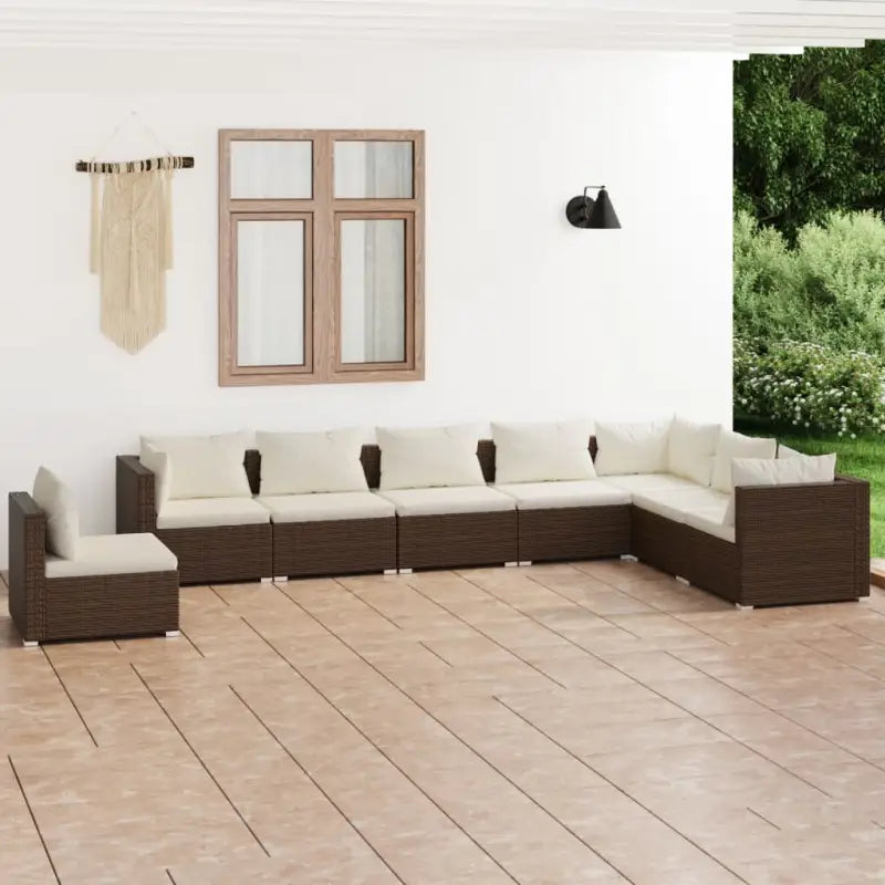 Tuinset met comfortabele zitkussens en optimale diepte zitting - Bruin en crème / 3x hoek + 5x midden - Tuinsets