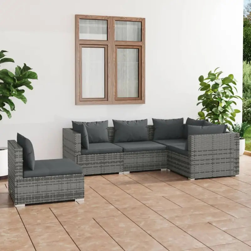Tuinset met comfortabele zitkussens en optimale diepte zitting - Grijs en antraciet / 3x hoek + 2x midden - Tuinsets