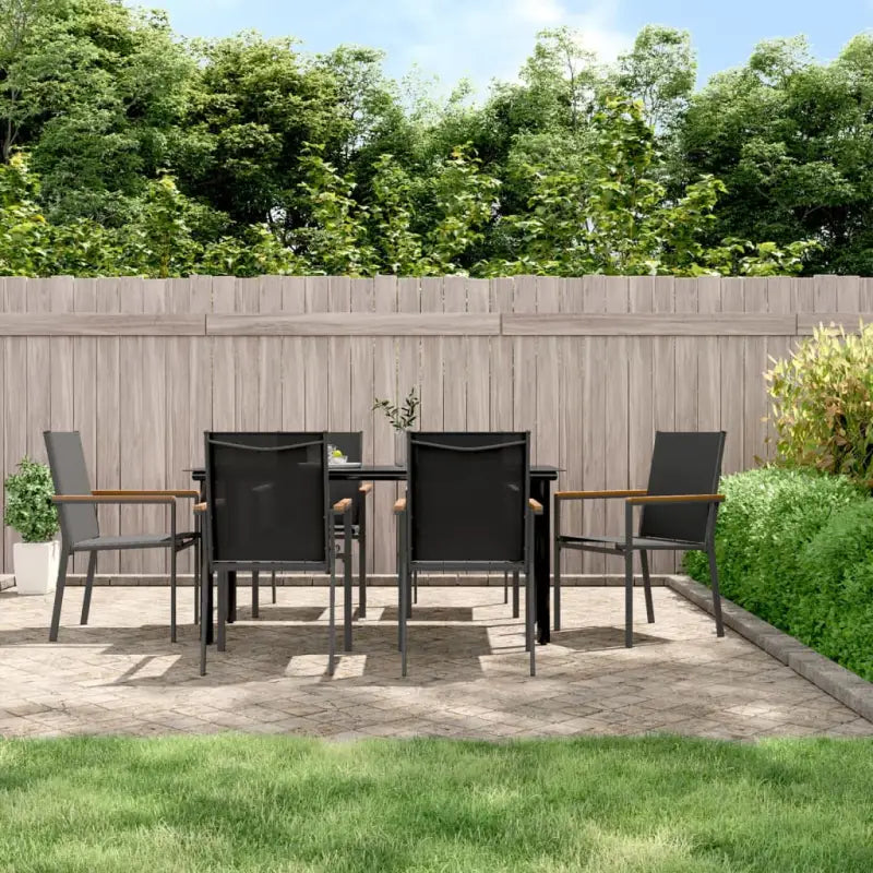 Tuinset met gehoard glas en zwart gepoedercoat staal voor zomerdagen - 160 cm tafellengte - Tuinsets