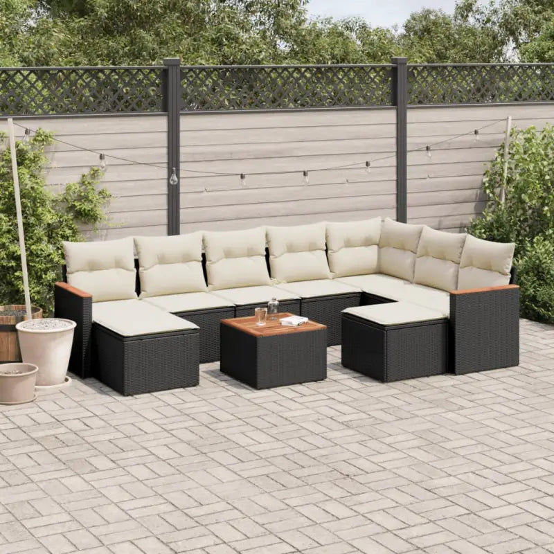 Tuinset met gemengd beige materiaal en gepoedercoat staal afmetingen - Zwart en crème / Met tafel - Tuinsets