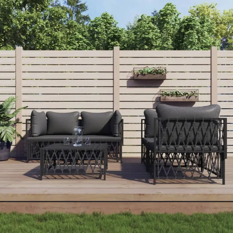 Tuinset met geweven stof wit materiaal en gepoedercoat staal - Antraciet / 4x hoek + Tafel - Tuinsets
