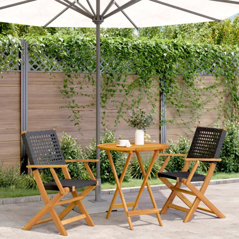 Tuinset met massief acaciahout en poly rattan voor gezellige buitenruimte - Zwart / 70 x 75 cm - Tuinsets