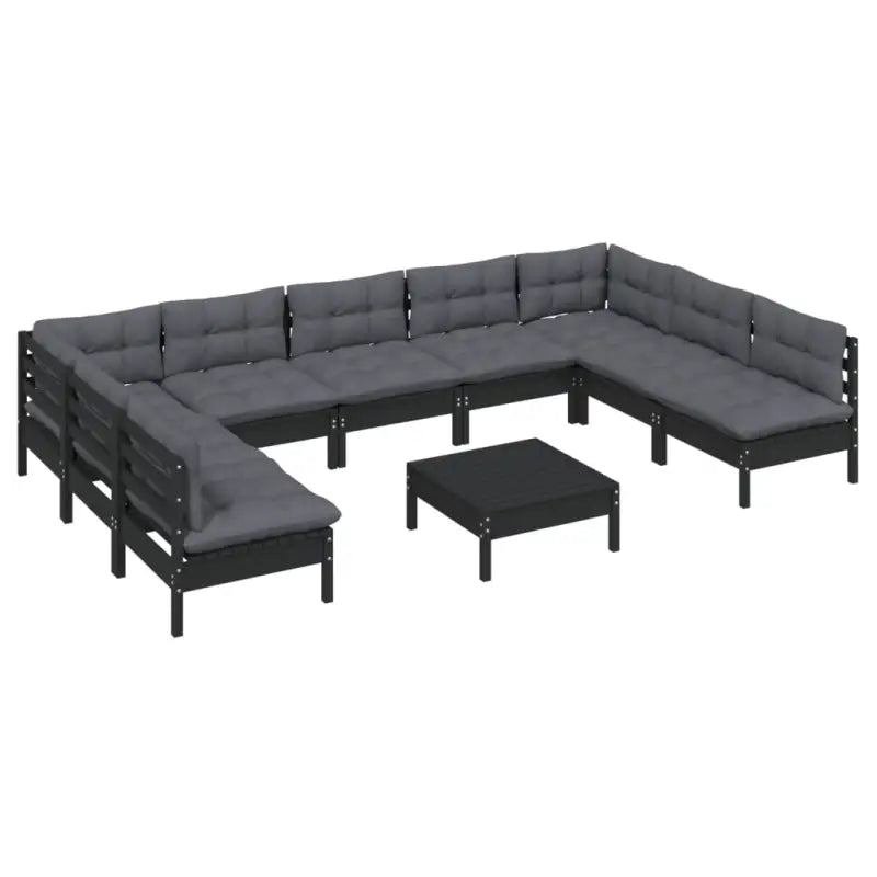 Tuinset met massief grenenhout en voetenbank tafel voor ontspanning - Zwart - Tuinsets