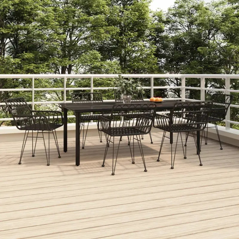 Tuinset met poly rattan en gehard glas voor eenvoudige schoonmaak - Zwart / 200 cm tafellengte - Tuinsets