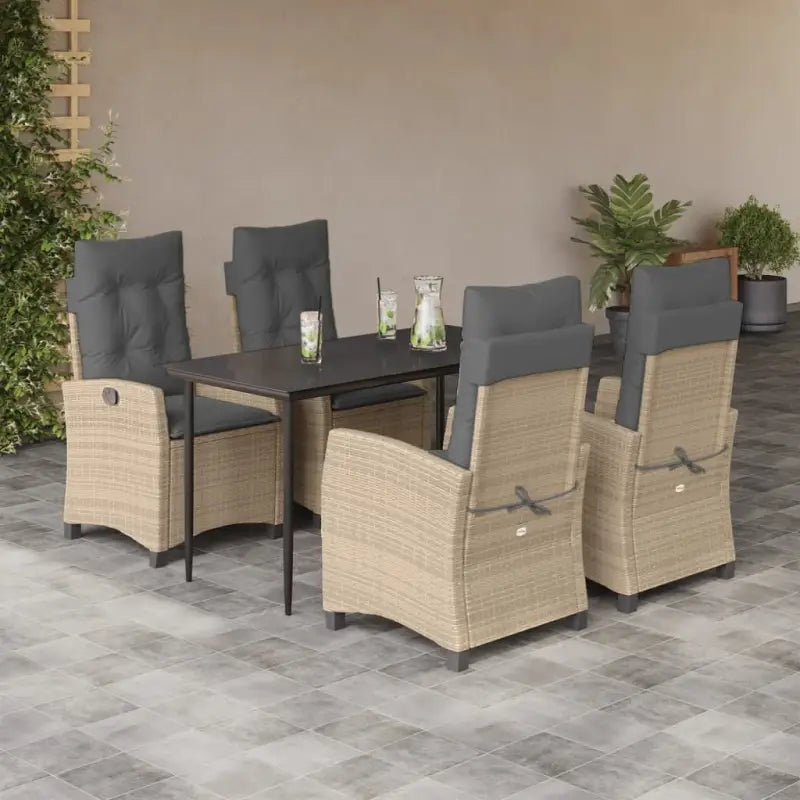 Tuinset met poly rattan en gemakkelijk schoon glas voor terras en tuin - 140 cm tafellengte / Zonder voetensteun