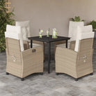 Tuinset met poly rattan en gemakkelijk schoon glazen tafelblad - 80 cm tafellengte / Met voetensteun - Tuinsets