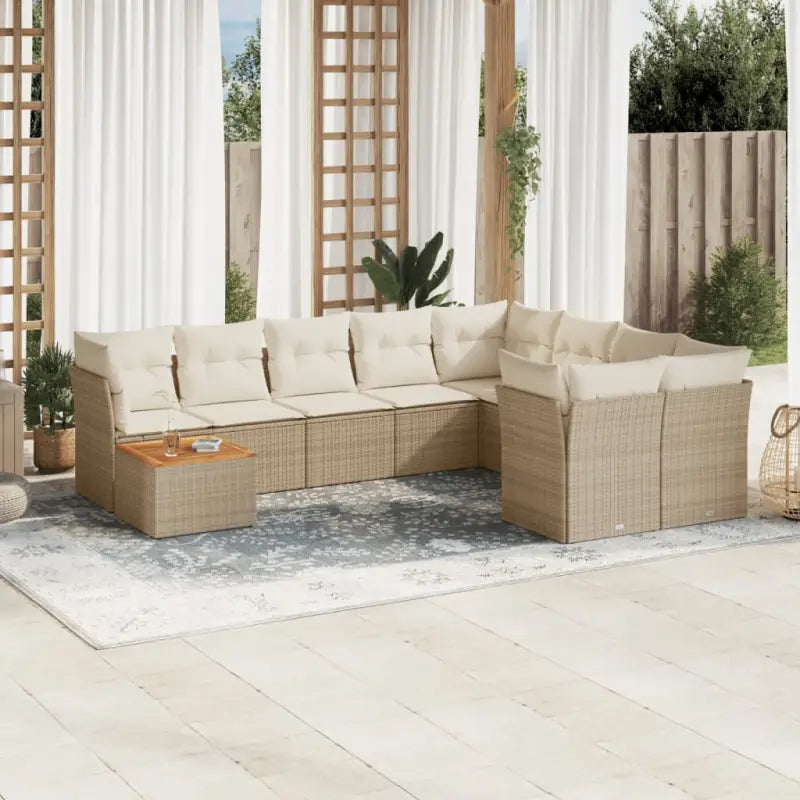 Tuinset met poly rattan en gepoedercoat staal voor buitenplezier - Beige / 4x hoek + Tafel + 5x midden - Tuinsets