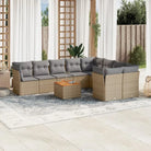 Tuinset met poly rattan en gepoedercoat staal voor buitenplezier - Beige en grijs / 4x hoek + 5x midden + Tafel