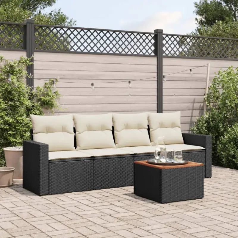 Tuinset met poly rattan en gepoedercoat staal voor buitenruimte - Zwart en crème - Tuinsets