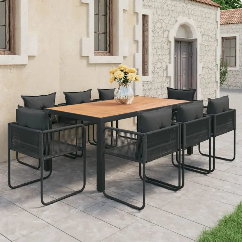 Tuinset met PVC-rattan tuinstoelen en stalen frame - Zwart en bruin / 184.5 cm tafellengte - Tuinsets