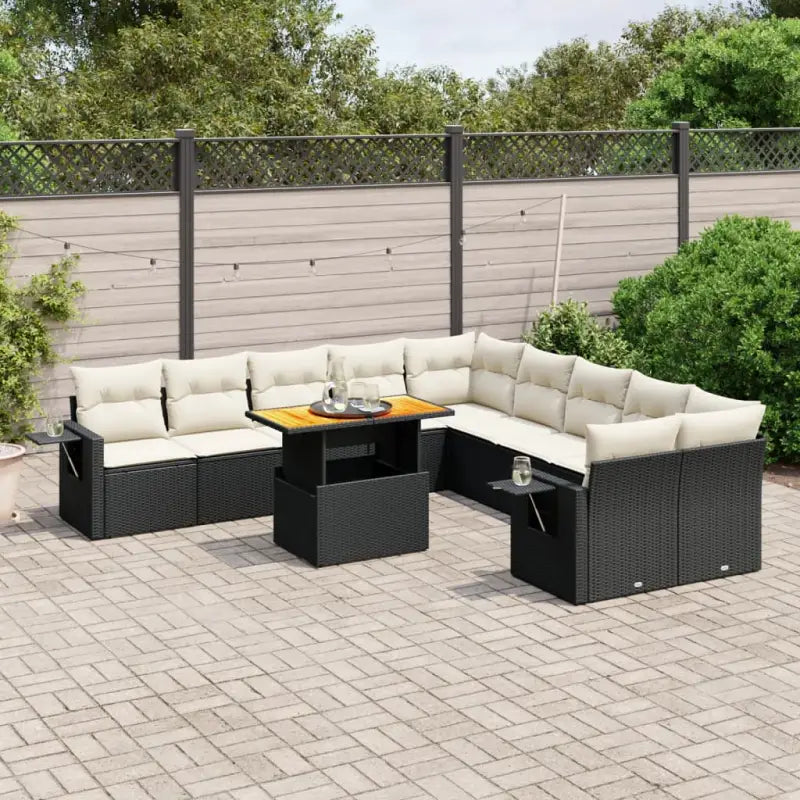 Tuinset met zwart materiaal en gepoedercoat staal voor buitenplezier - Zwart en crème / 4x hoek + 6x midden + Tafel