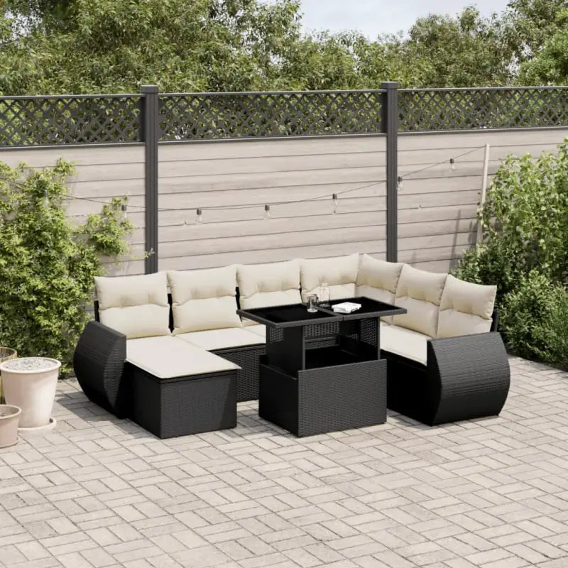 Tuinset met zwart materiaal en gepoedercoat staal voor comfort - Zwart en crème / Met tafel - Tuinsets