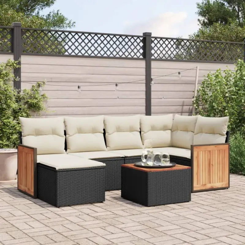 Tuinset van beige materiaal met gepoedercoat staal en afmetingen - Zwart en crème / Met tafel - Tuinsets