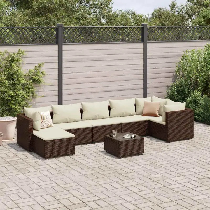 Tuinset van bruin materiaal met gepoedercoat staal en afmetingen - Bruin en crème / 3x hoek + 3x midden + Tafel
