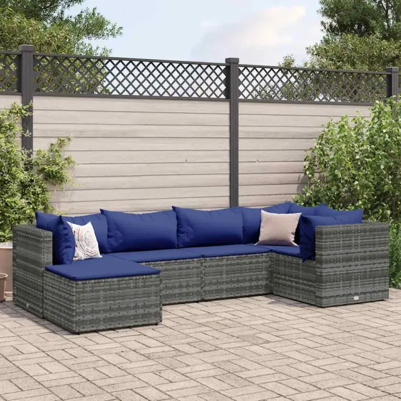 Tuinset van bruin materiaal met gepoedercoat staal en afmetingen - Grijs en blauw / 3x hoek + 2x midden + voetensteun