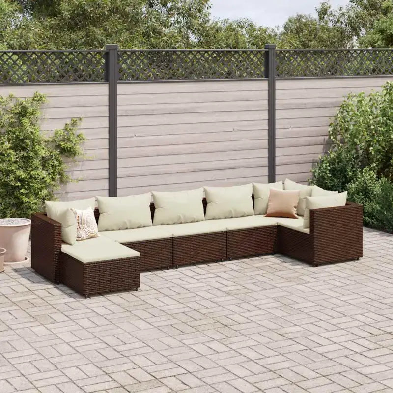 Tuinset van bruin materiaal met gepoedercoat staal en afmetingen - Bruin en crème / 3x hoek + 3x midden + voetensteun