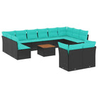 Tuinset van gepoedercoat staal en poly rattan voor buitenplezier - Zwart en blauw - Tuinsets