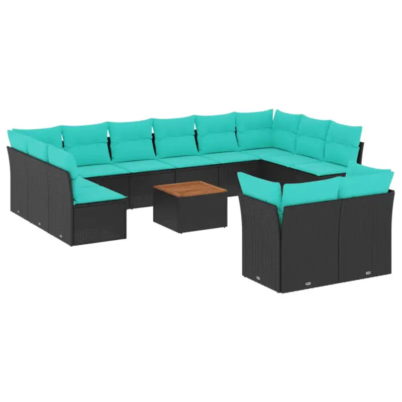 Tuinset van gepoedercoat staal en poly rattan voor buitenplezier - Zwart en blauw - Tuinsets