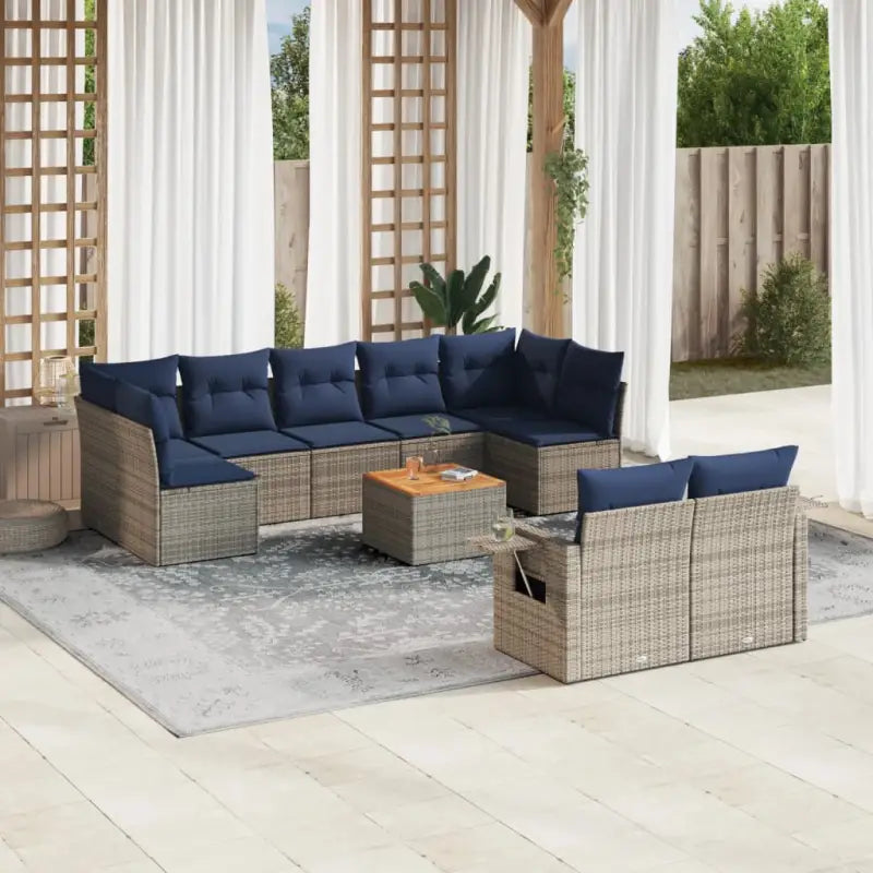 Tuinset van grijs materiaal met gepoedercoat staal en afmetingen - Grijs / 2x corner + table + 5x middle - Tuinsets