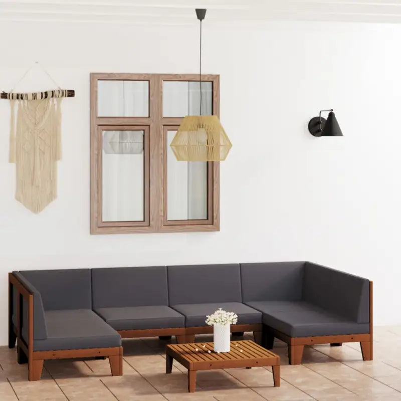 Tuinset van massief acaciahout voor stijl en functionaliteit - Donkergrijs / 2x hoek + 4x midden + Tafel - Tuinsets