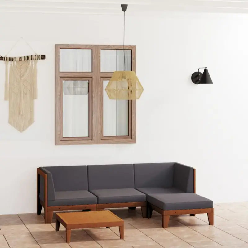 Tuinset van massief acaciahout voor stijl en functionaliteit - Donkergrijs / 2x hoek + midden + voetensteun + Tafel