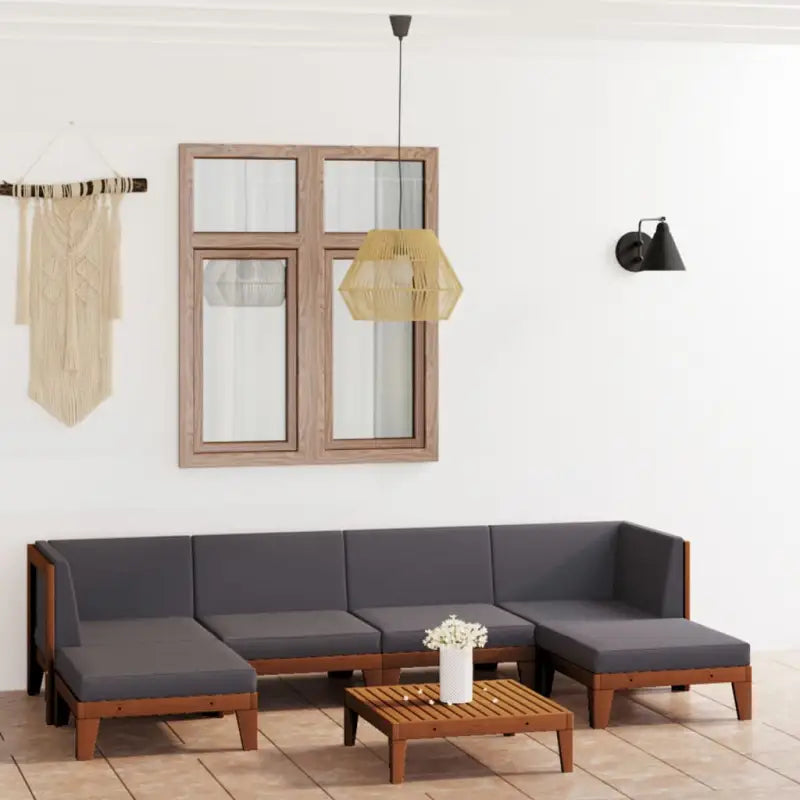 Tuinset van massief acaciahout voor stijl en functionaliteit - Donkergrijs / 2x hoek + 2x midden + 2x voetensteun