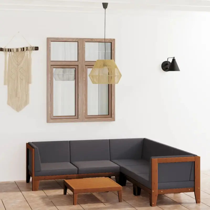 Tuinset van massief acaciahout voor stijl en functionaliteit - Donkergrijs / 3x hoek + 2x midden + Tafel - Tuinsets