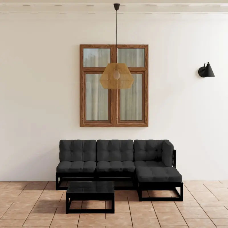 Tuinset van massief grenenhout met comfortabele rug- en zijkussens - Zwart / Ja - Tuinsets