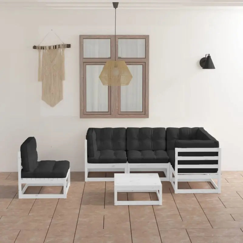 Tuinset van massief grenenhout met comfortabele rug en zijkussens - Wit / Ja - Tuinsets