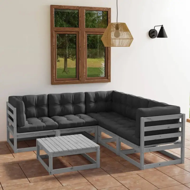Tuinset van massief grenenhout met comfortabele rug- zijkussen - Grijs - Tuinsets