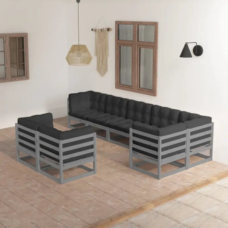Tuinset van massief grenenhout met rug en zijkussen voor ontspannen tuinplezier - Grijs / Ja - Tuinsets