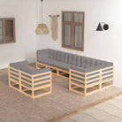Tuinset van massief grenenhout met rug en zijkussen voor ontspannen tuinplezier - Naturel / Ja - Tuinsets