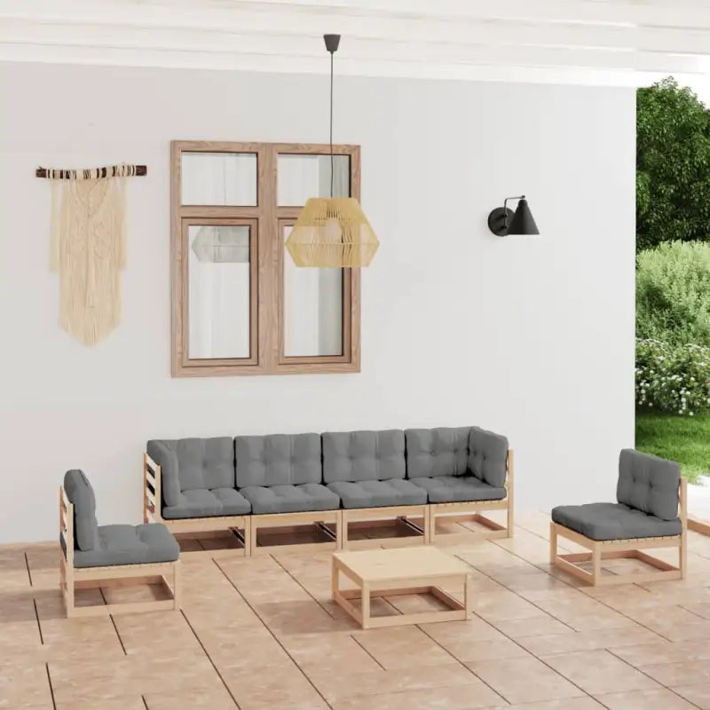 Tuinset van massief grenenhout met rug- en zijkussen voor ontspanning - Naturel / Ja - Tuinsets