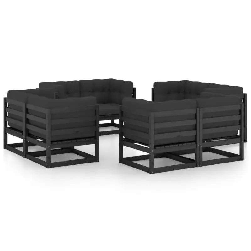 Tuinset van massief grenenhout met rug- en zijkussen voor ontspanning - Zwart / Ja - Tuinsets