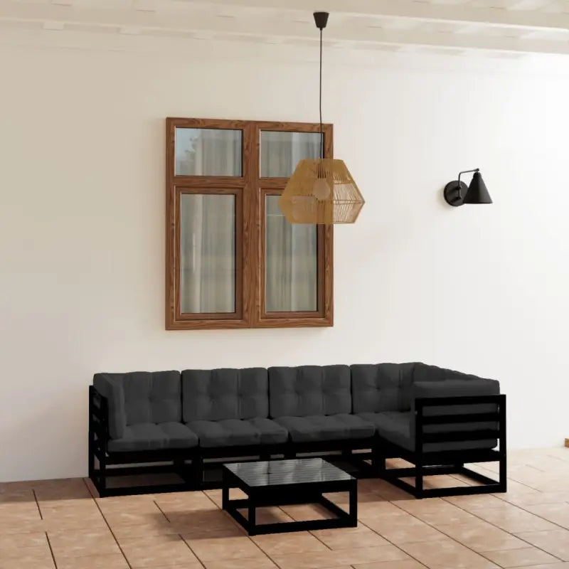 Tuinset van massief grenenhout met rug- en zijkussen voor ontspanning - Zwart / Ja - Tuinsets