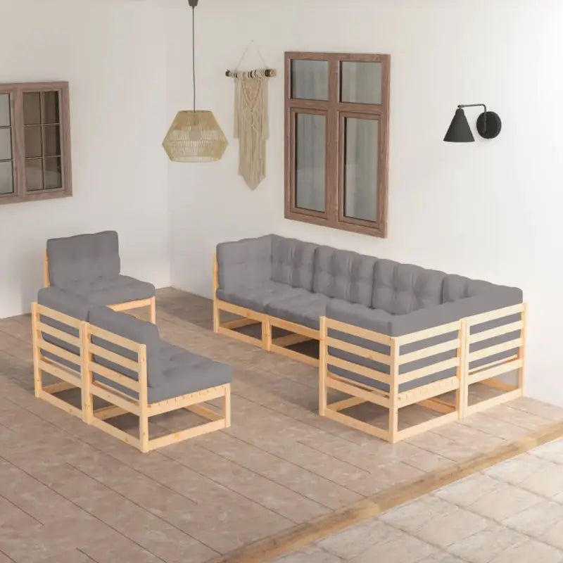 Tuinset van massief grenenhout met rug- en zijkussen voor ontspanning - Tuinsets